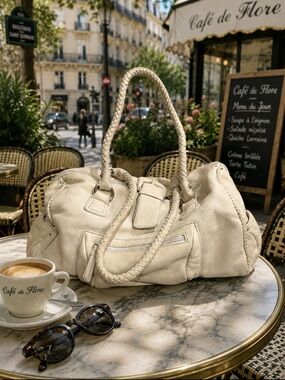 Donald J. Pliner Cream Braided-Handle Shoulder leather Tote